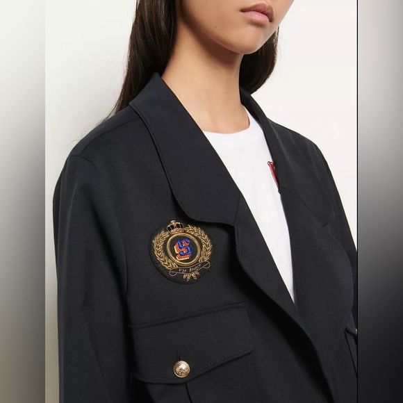 NWT Sandro Short Tailored Jacket With Patch - Picture 2 of 4